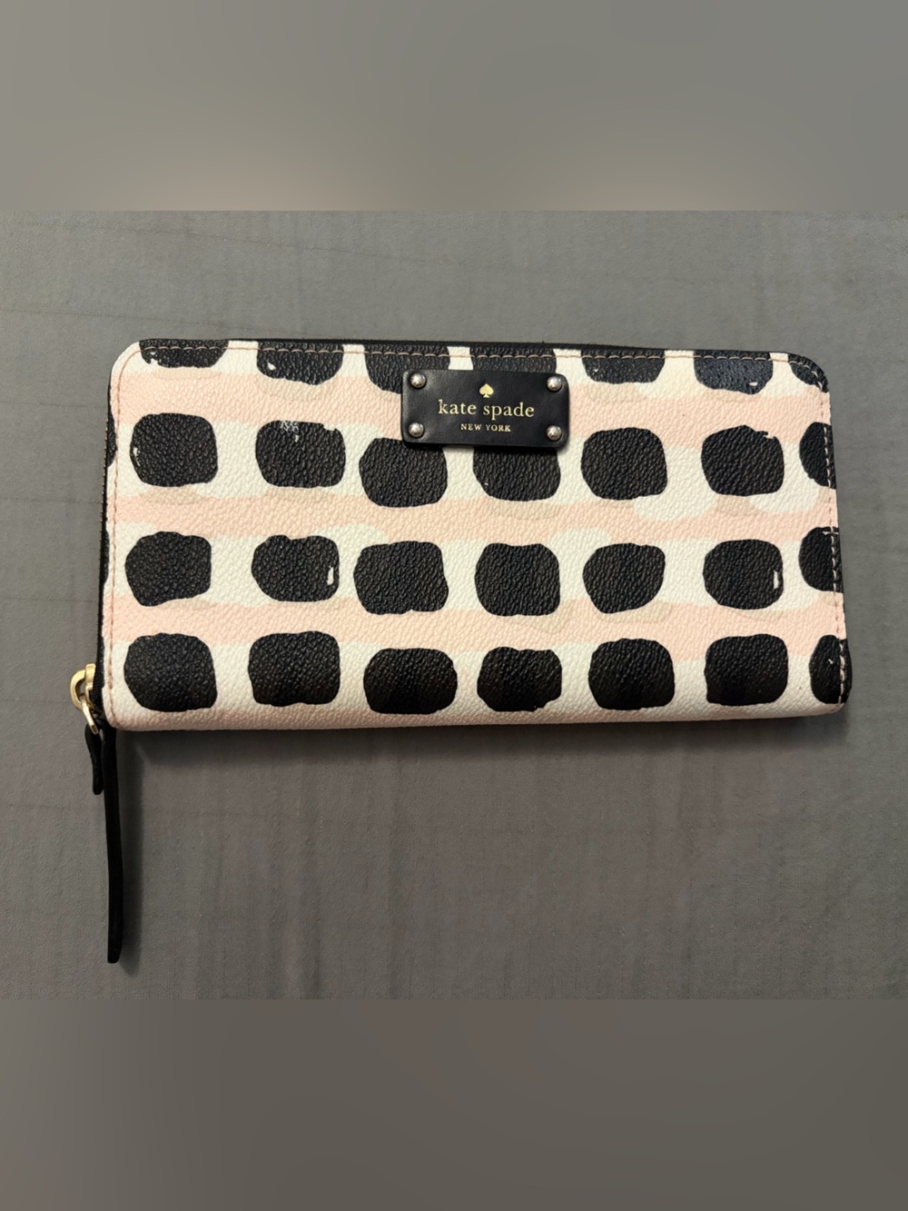 kate spade Pink, Black & White Polka Square Zip Wallet